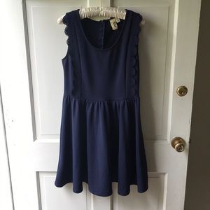 Navy Skater Dress with Scalloped Detail